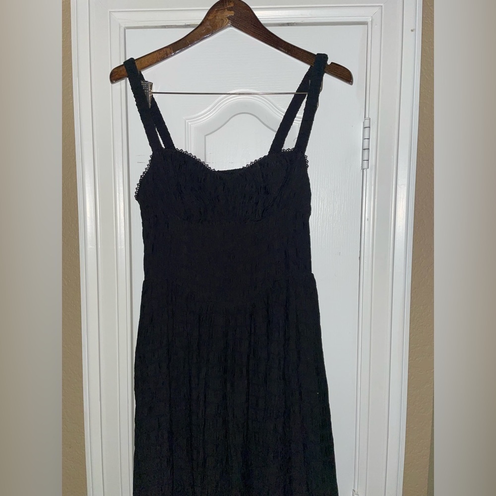 ANTHROPOLOGIE Black Smocked textured midi dress - Picture 12 of 16